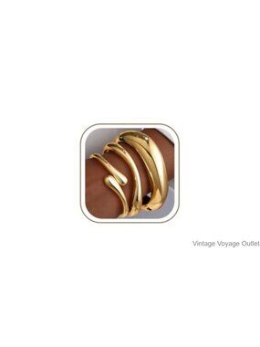 14K Gold Plated Chunky Bangle Bracelet Set Stackable Cuff Teardrop
